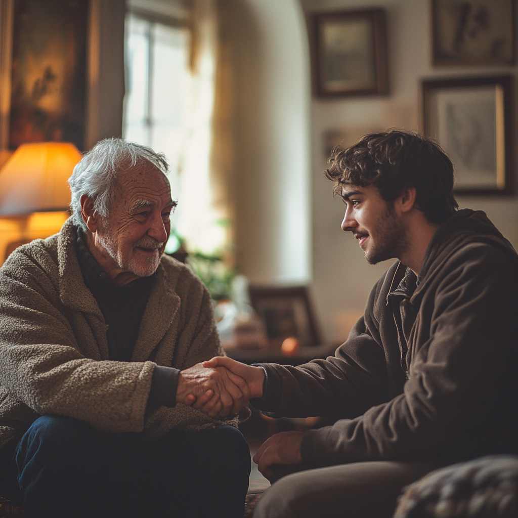 Two men shaking hands | Source: Midjourney