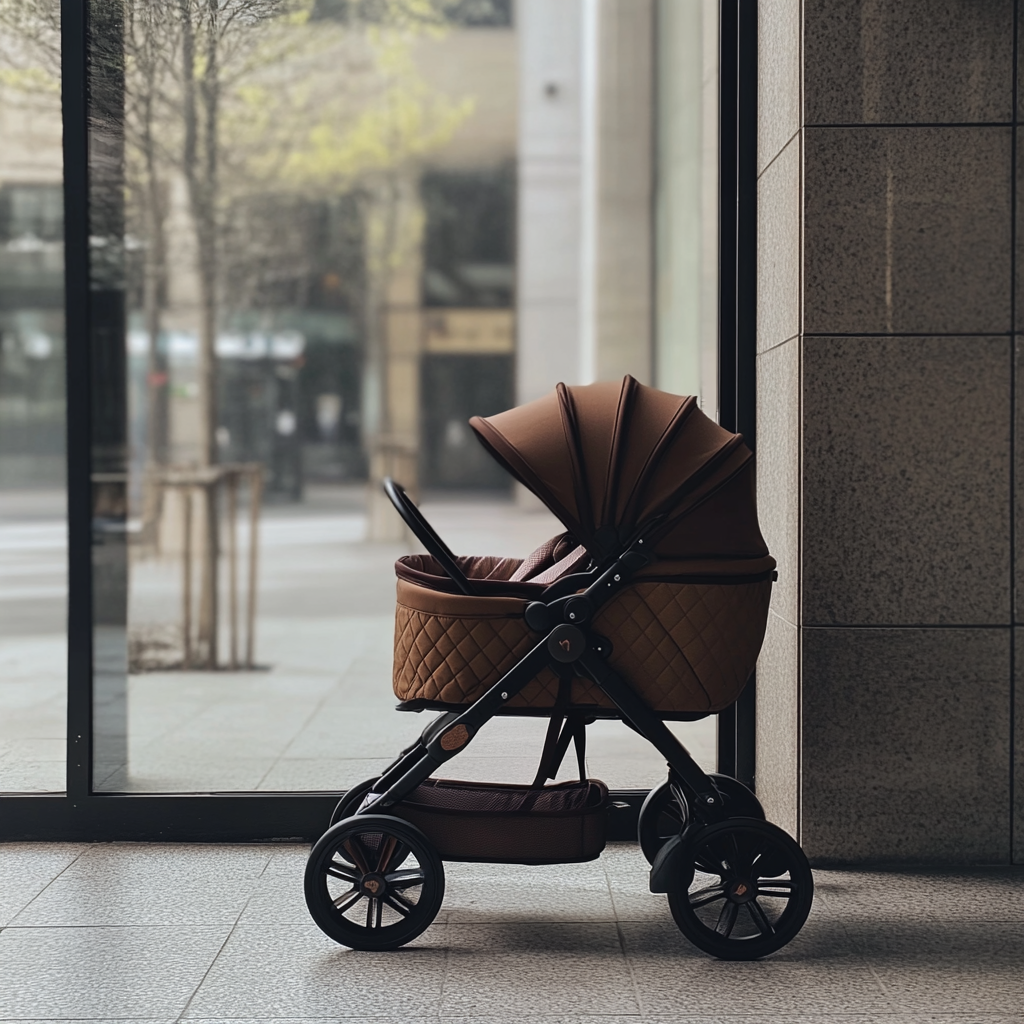 Fancy dark brown bassinet stroller | Source: Midjourney