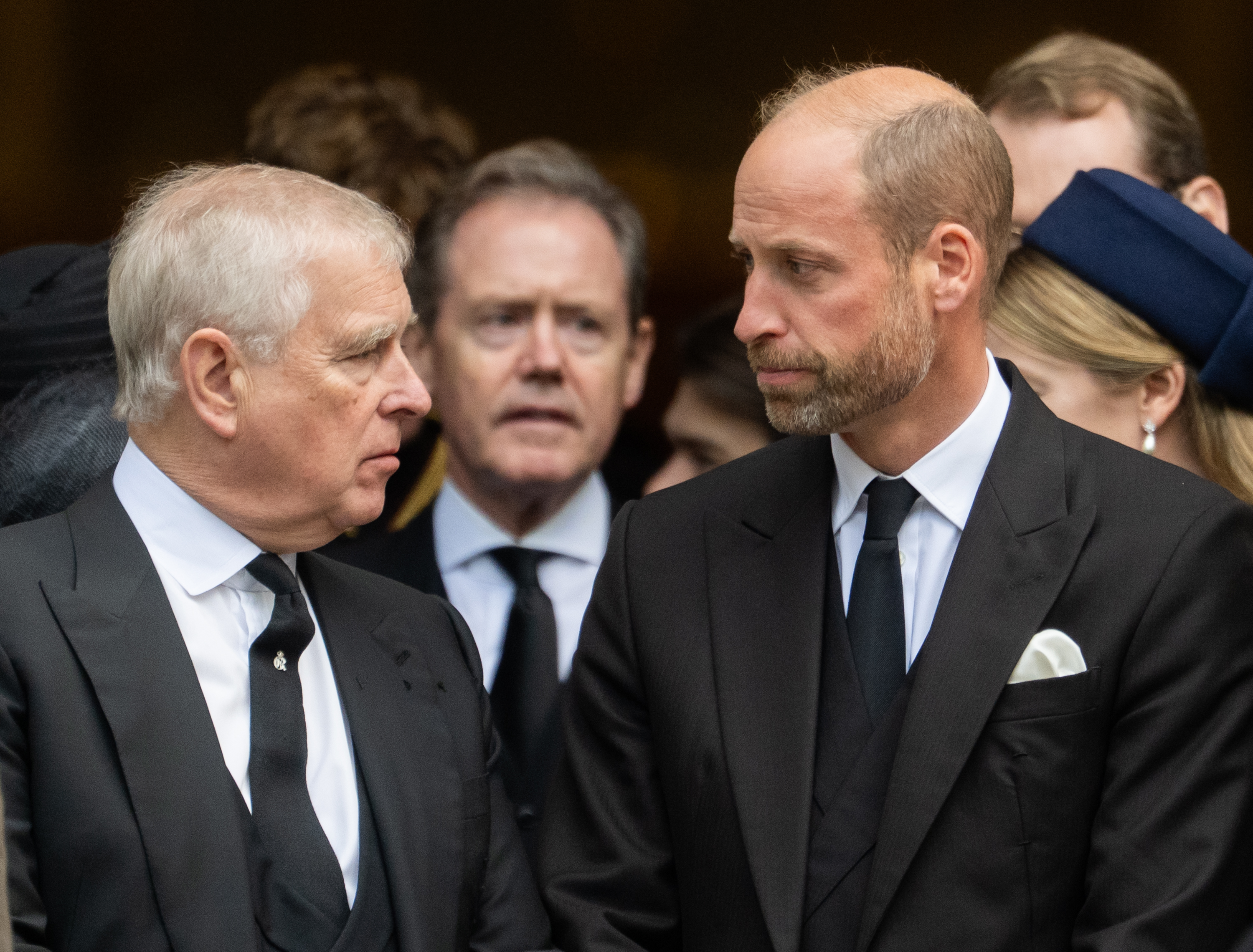 Andrew Mountbatten-Windsor and Prince William attend the funeral of The Duchess of Kent at Westminster Cathedral on September 16, 2025 in London, England | Source: Getty Images