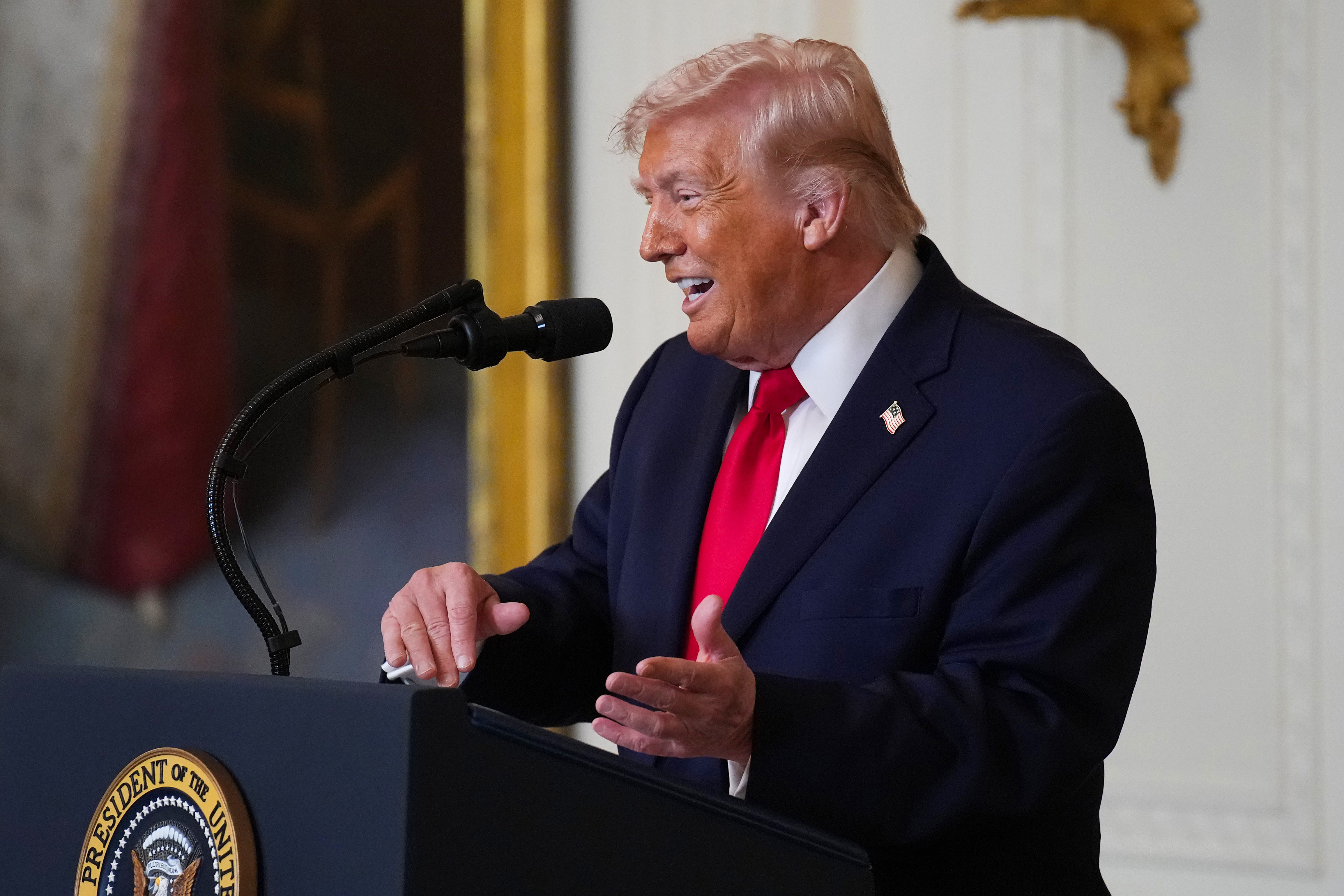 Donald Trump speaking during a Women's History Month event in Washington, D.C., on March 12, 2026. | Source: Getty Images