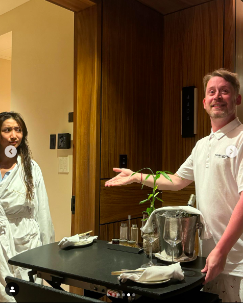 Macaulay Culkin playfully serving Brenda Song some room service posted on April 3, 2024 | Source: Instagram/culkamania