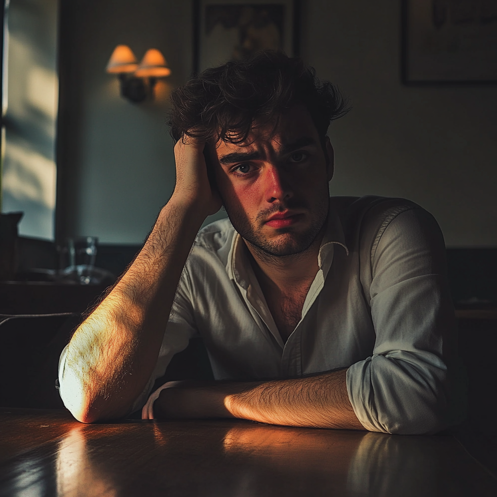 A man sitting at a table | Source: Midjourney