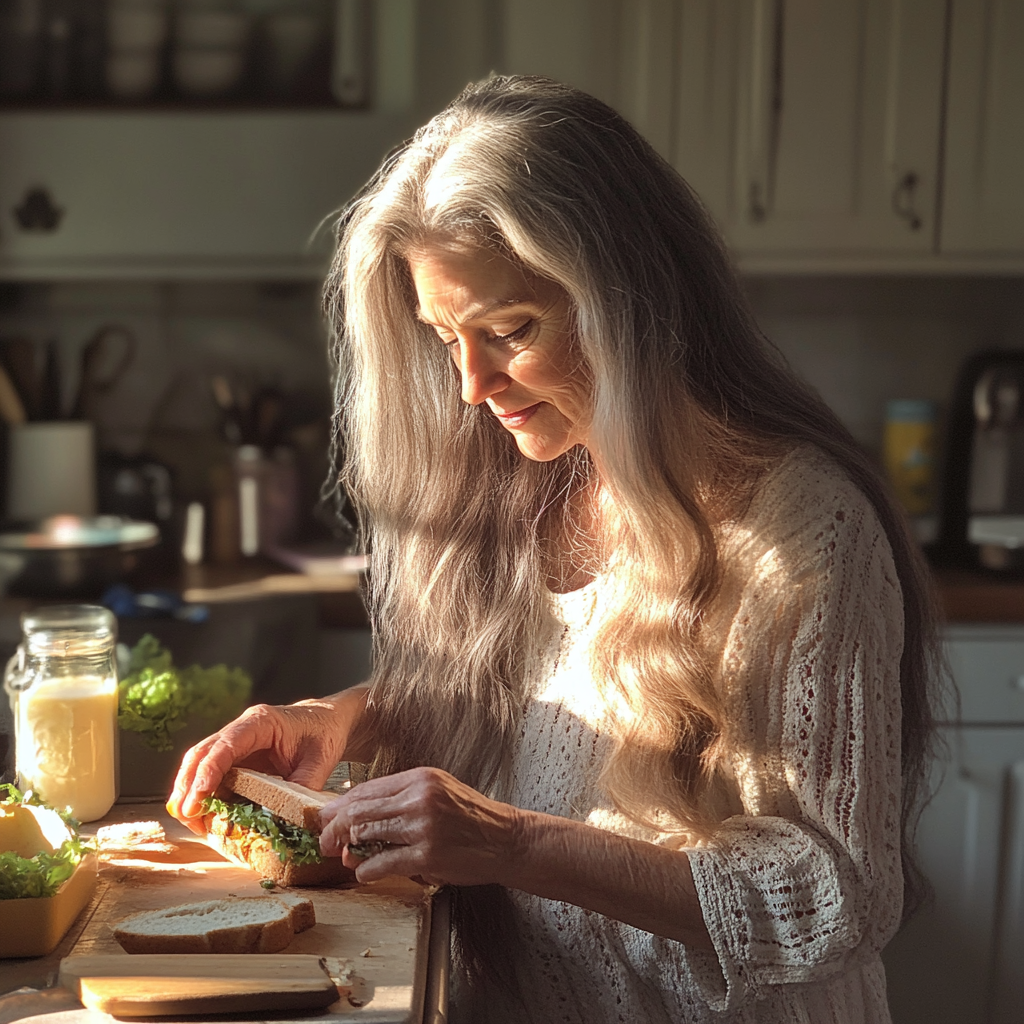 An older woman making a sandwich | Source: Midjourney