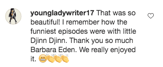 Screenshot of comments on Barbara Eden's Instagram post. | Source: Instagram.com/OfficialBarbaraEden