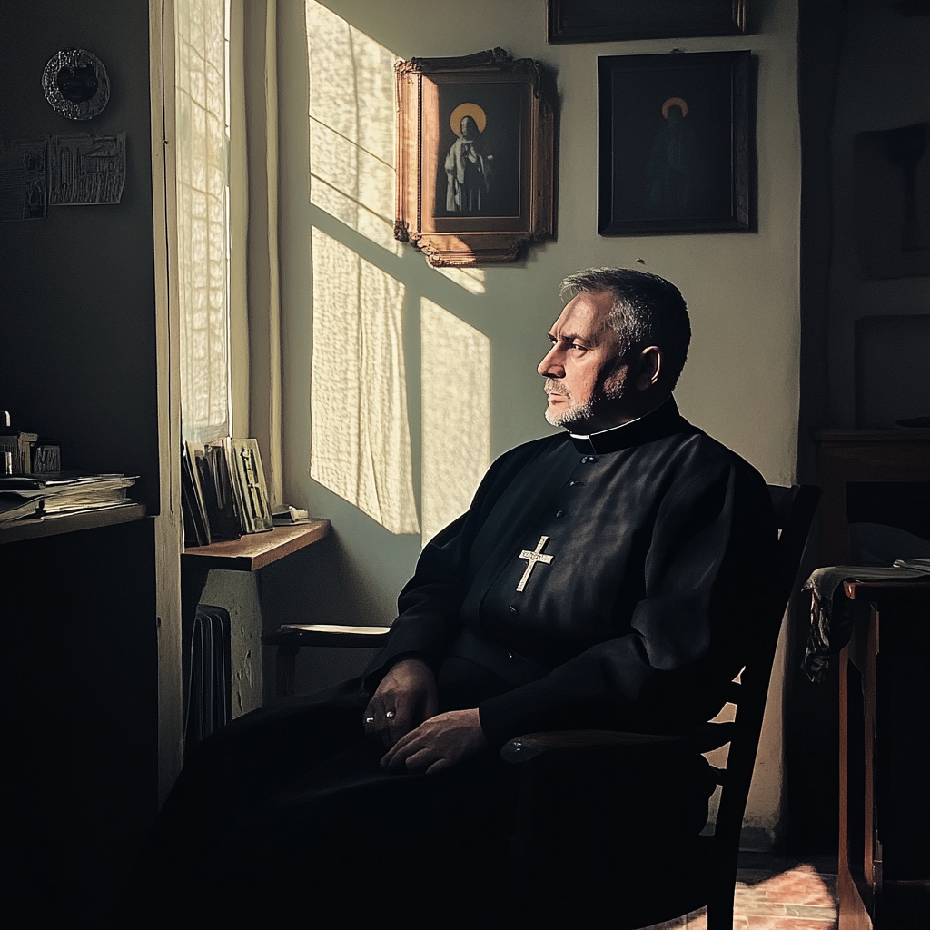 A priest sitting in an office | Source: Midjourney