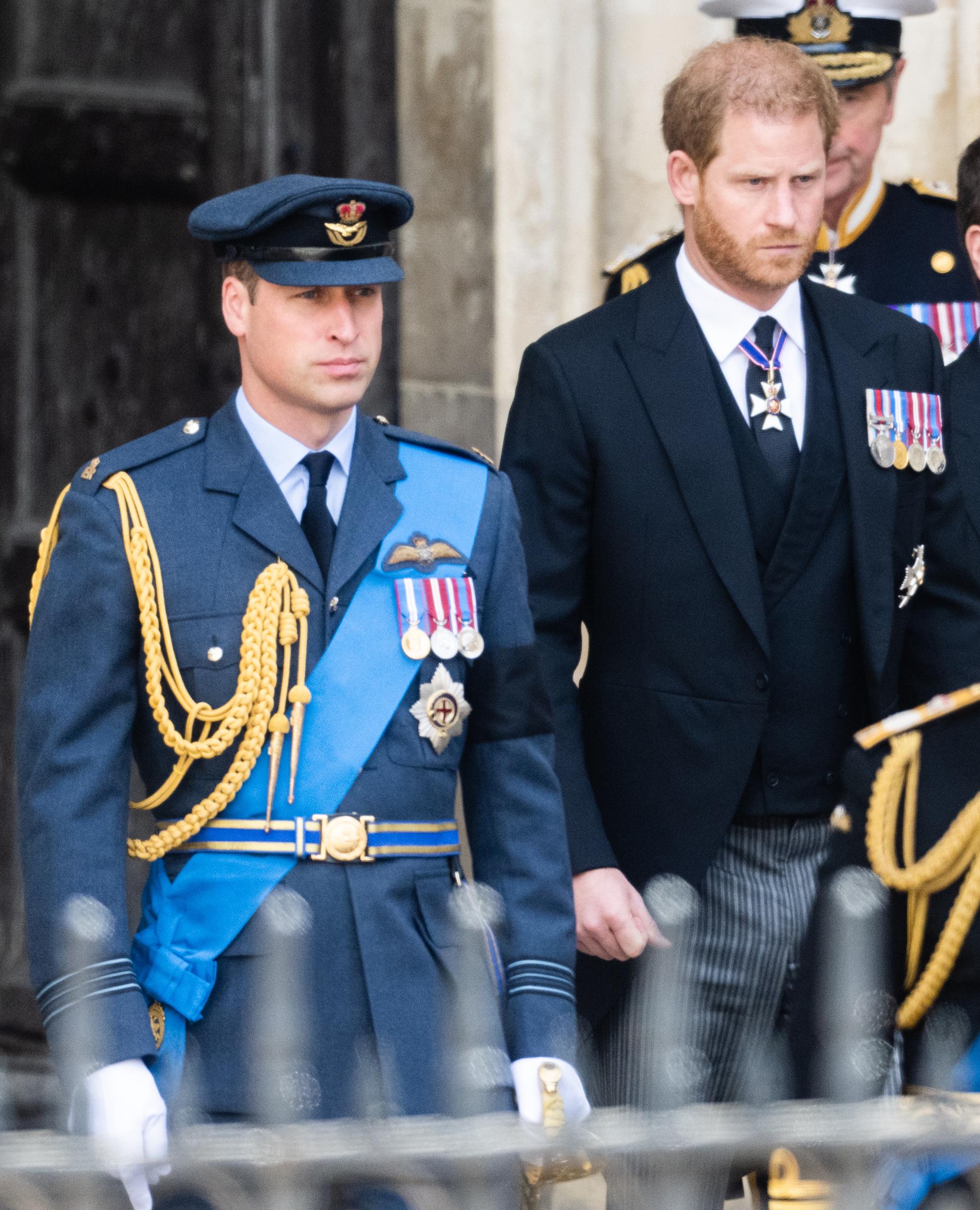 Prince William and Prince Harry during the State Funeral of Queen Elizabeth II at Westminster Abbey on September 19, 2022 in London, England. | Source: Getty Images