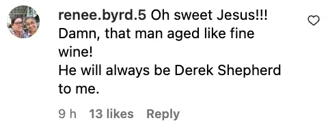 A screenshot of a comment talking about Patrick Dempsey posted on August 31, 2023 | Source: Instagram/popculture