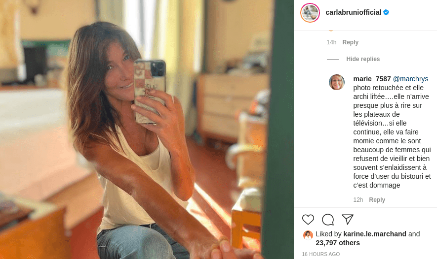 Commentaire d'une internaute. | Photo : instagram/carlabruniofficial