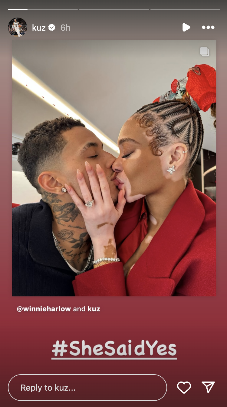 Kyle Kuzma shares his and Winnie Harlow's engagement | Source: Instagram/kuz