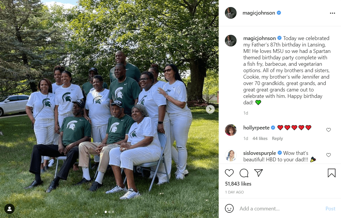 Magic Johnson takes a group picture to celebrate his dad's 70th birthday. | Instagram/Magicjohnson