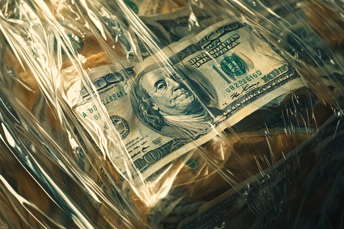 Wads of money in a plastic bag | Source: Midjourney