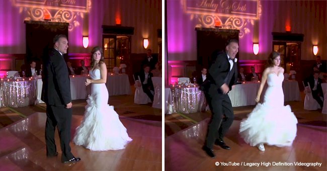 Guests think father-daughter dance is ruined until bride's dad suddenly turns around and jumps