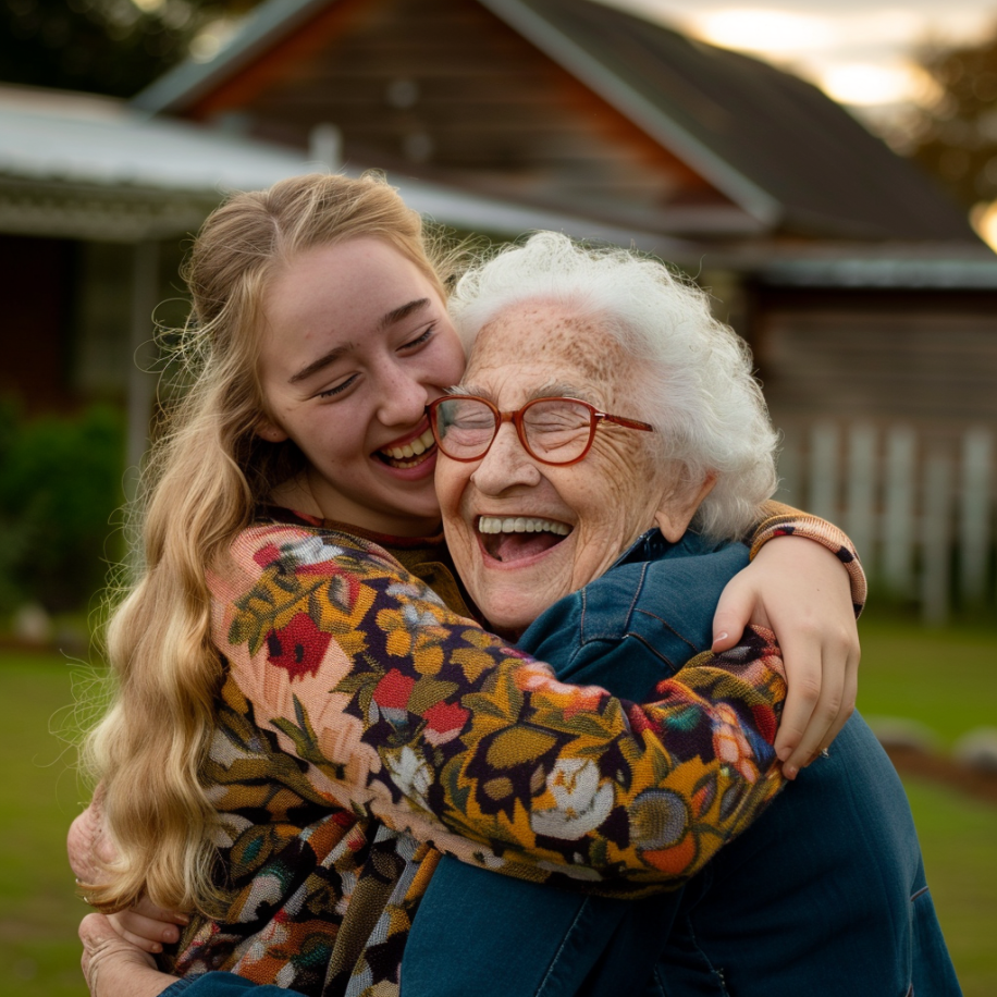 A woman hugging her grandmother | Source: Midjourney