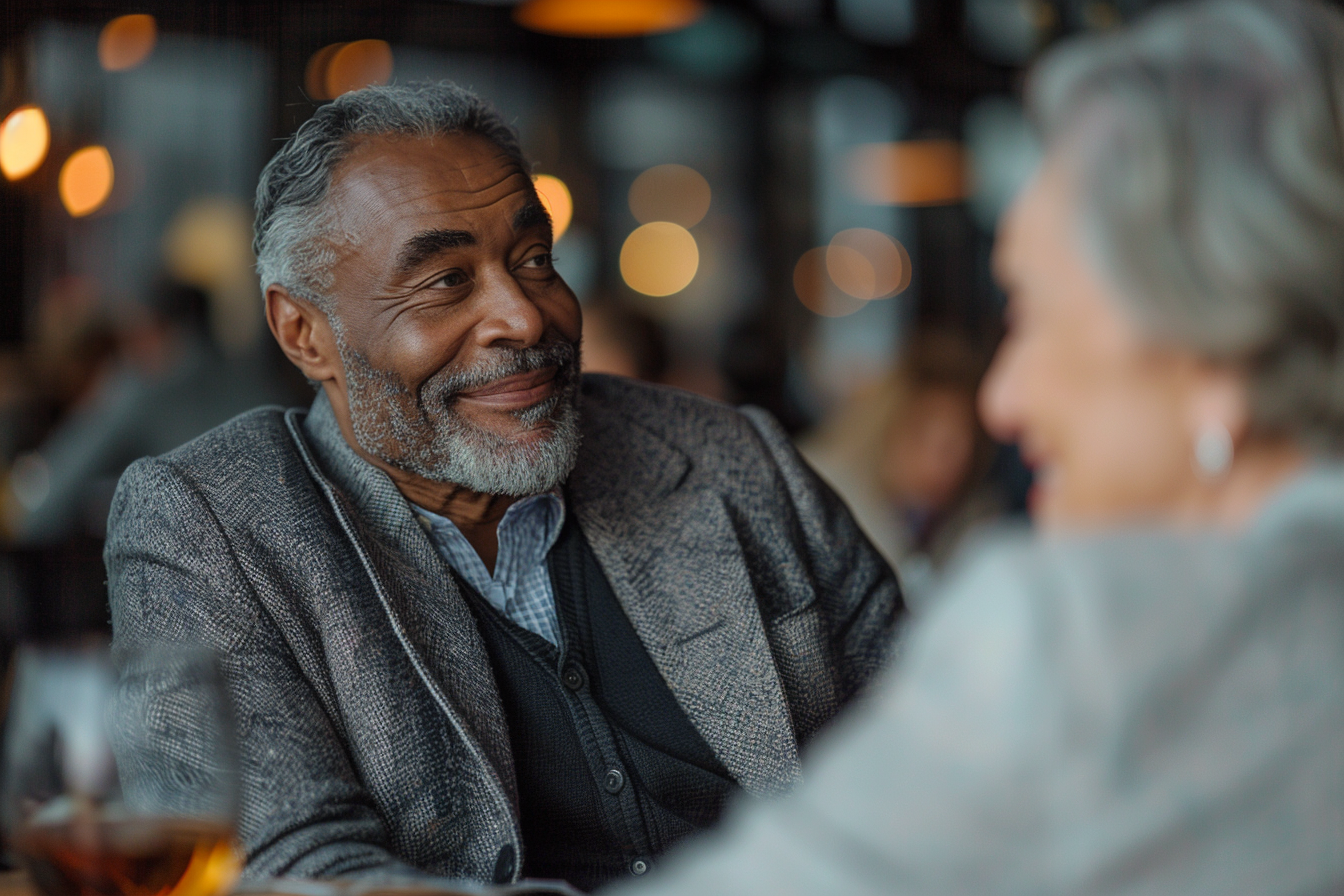 A happy man in a restaurant | Source: Midjourney