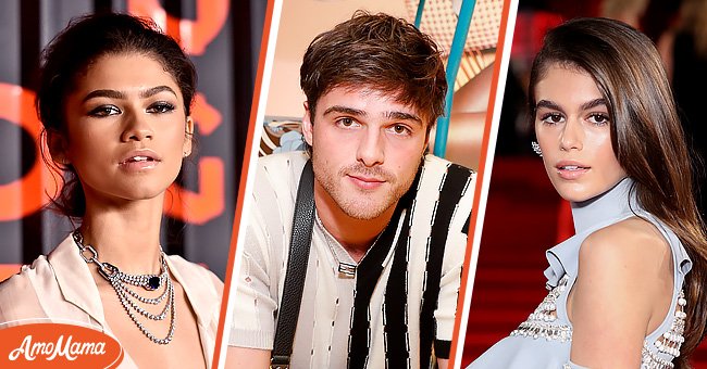 Zendaya on February 06, 2020 in Brooklyn, New York [left]. Jacob Elordi on February 05, 2020 in New York City [center]. Kaia Gerber on December 4, 2017 in London, England [right] | Source: Getty Images