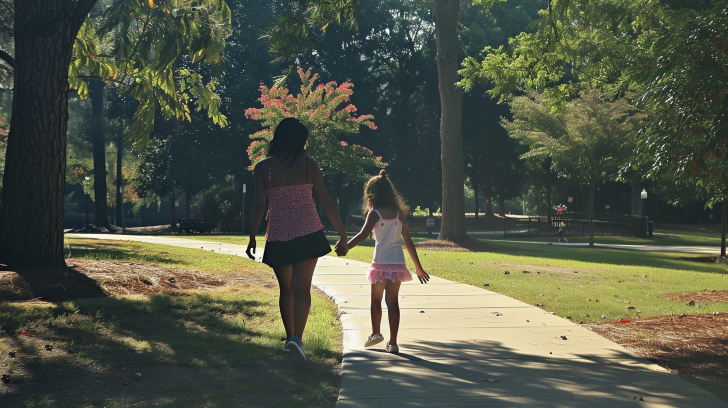 Woman holding hands with a girl | Source: Midjourney