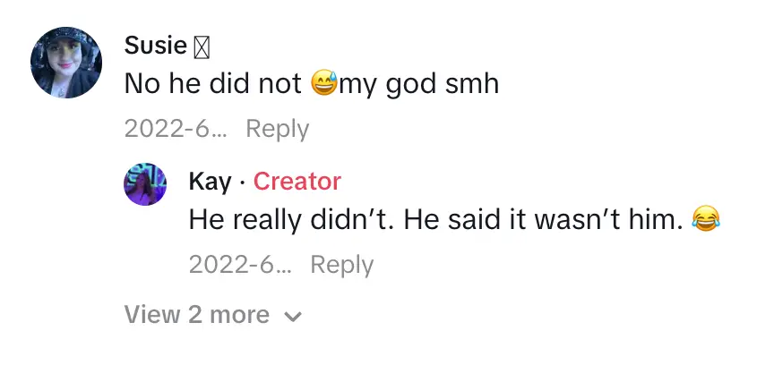 User and poster's comments dated June 30, 2022 | Source: TikTok.com/kaylie271