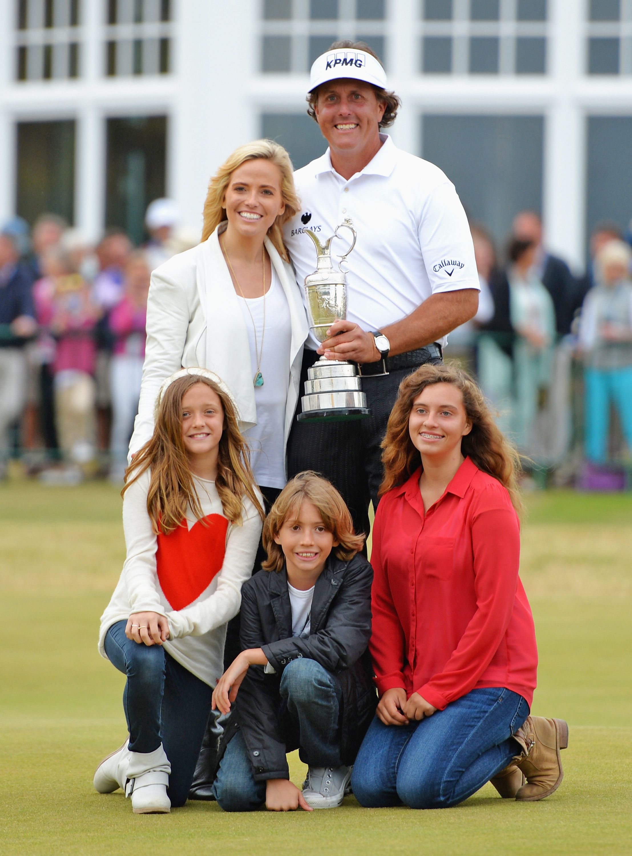 Phil Mickelson wife Amy and children Evan, Amanda and Sophia after winning the 142nd Open Championship in 2013 in Scotland | Source: Getty