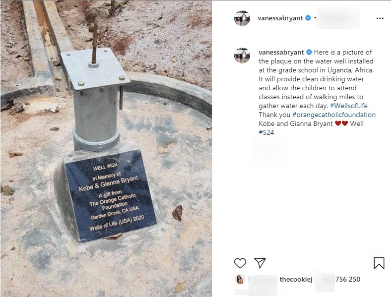 A water-well in memory of Kobe and Gianna Bryant at a school in Uganda, Africa. | Photo: Instagram/Vanessabryant