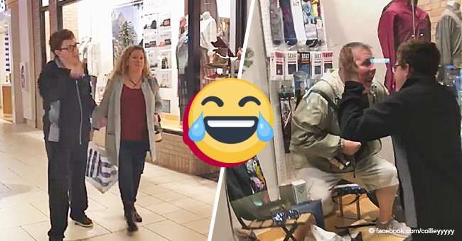 Goofy dad tries to make special needs son laugh in a mall and has everyone in stitches