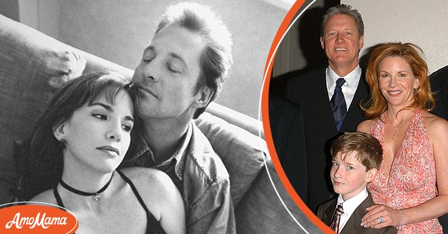 Melissa Gilbert cuddling with Bruce Boxleitner in their hotel room [left], Bruce Boxleitner and Melissa Gilbert with their son Michael at the 84th Annual Hollywood Chamber Installation Luncheon Honoring Melissa Gilbert on April 28, 2005 [right] | Source: Getty Images