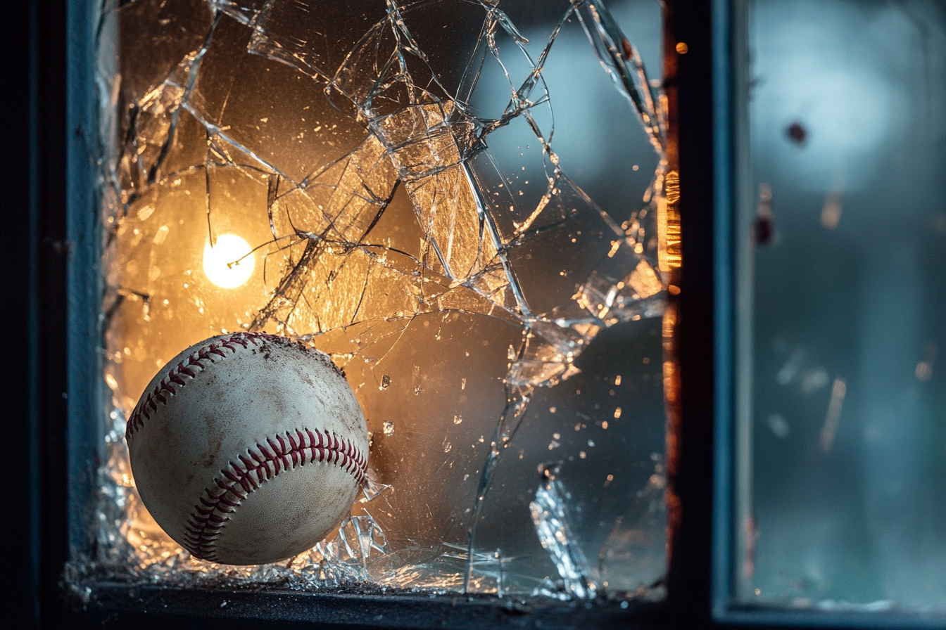 Close-up of a baseball breaking a window | Source: Midjourney