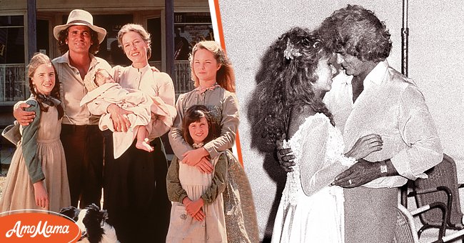 Michael Landon, Karen Grassle, and the rest of the "Little House on the Prairie" cast in the 1970s [left]. Landon and Cindy Clerico on February 14, 1983 [right] | Photo: Getty Images