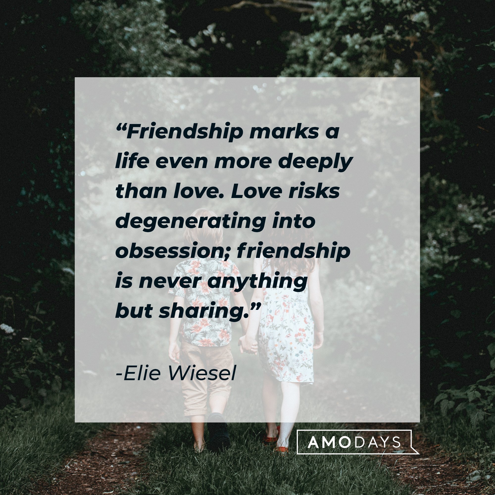 Elie Wiesel’s “Friendship marks a life even more deeply than love. Love risks degenerating into obsession; friendship is never anything but sharing.” | Image: AmoDays