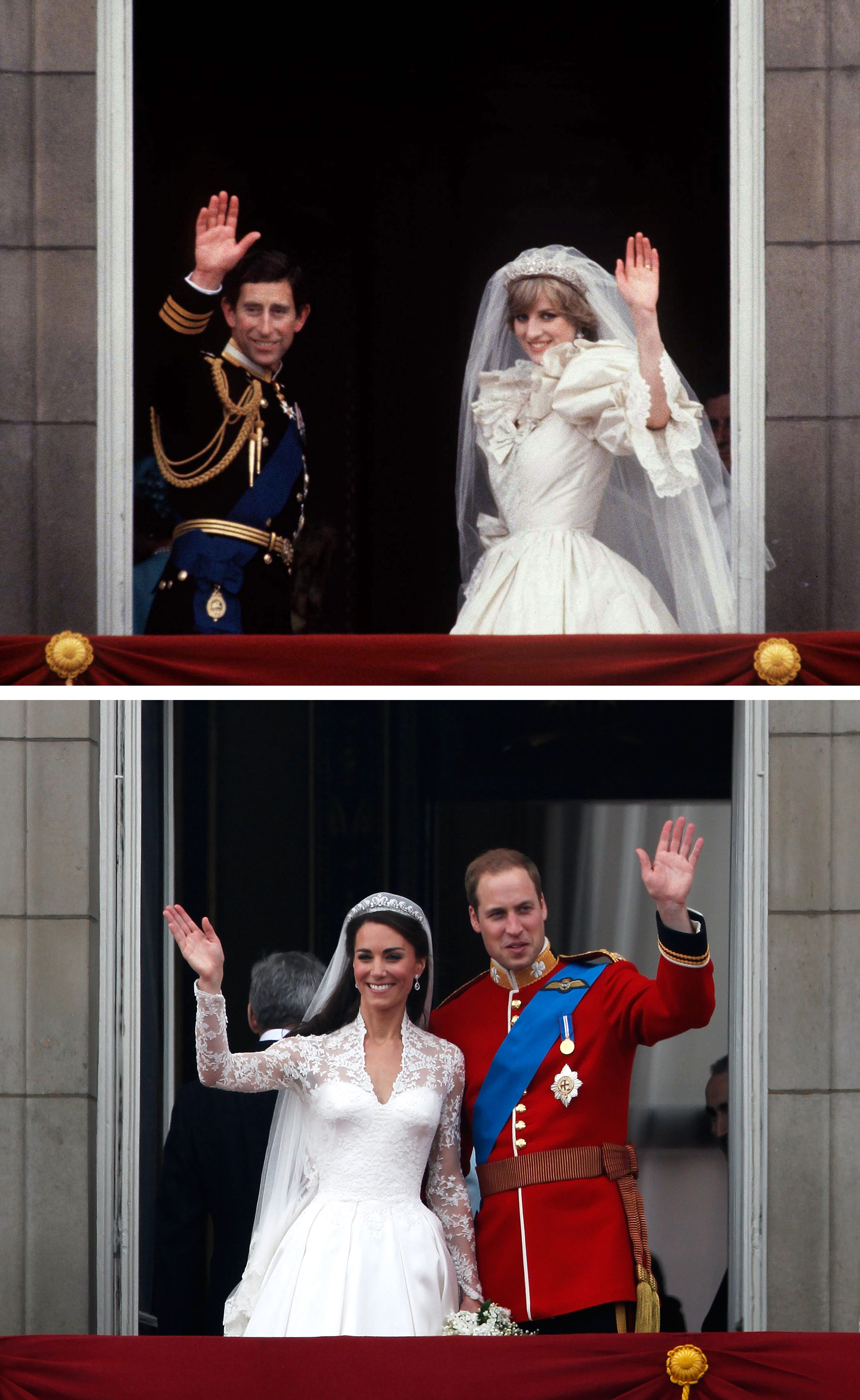 Comparison between the weddings of Prince Charles, Prince of Wales to Lady Diana Spencer and Prince William to Catherine Middleton. | Source: Getty Images