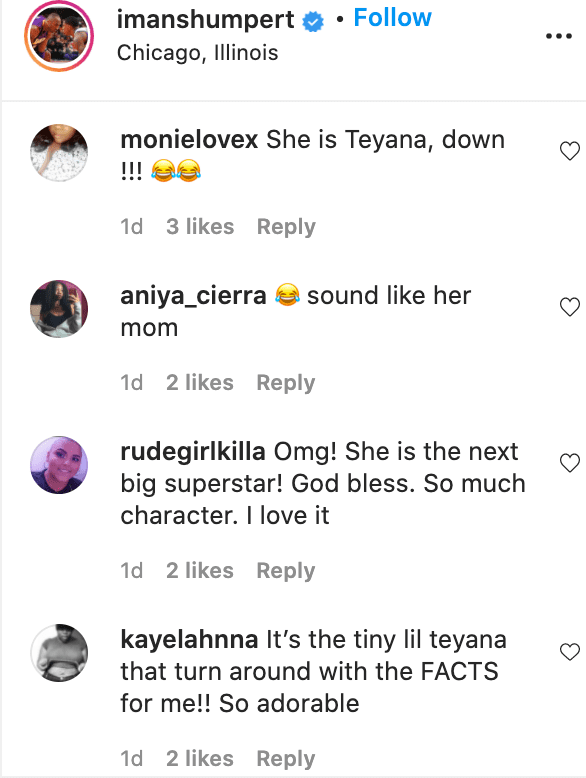Screenshot of fan comments on video of Iman Tayla Shumpert Jr. | Source: Instagram/Iman Shumpert