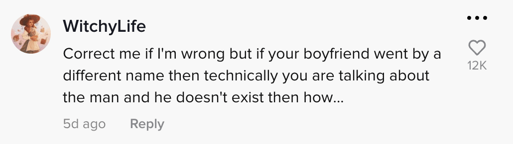 Comment on a post about a woman who realized her boyfriend didn't exist after he ghosted on her. | Photo: tiktok.com/kathrynverb