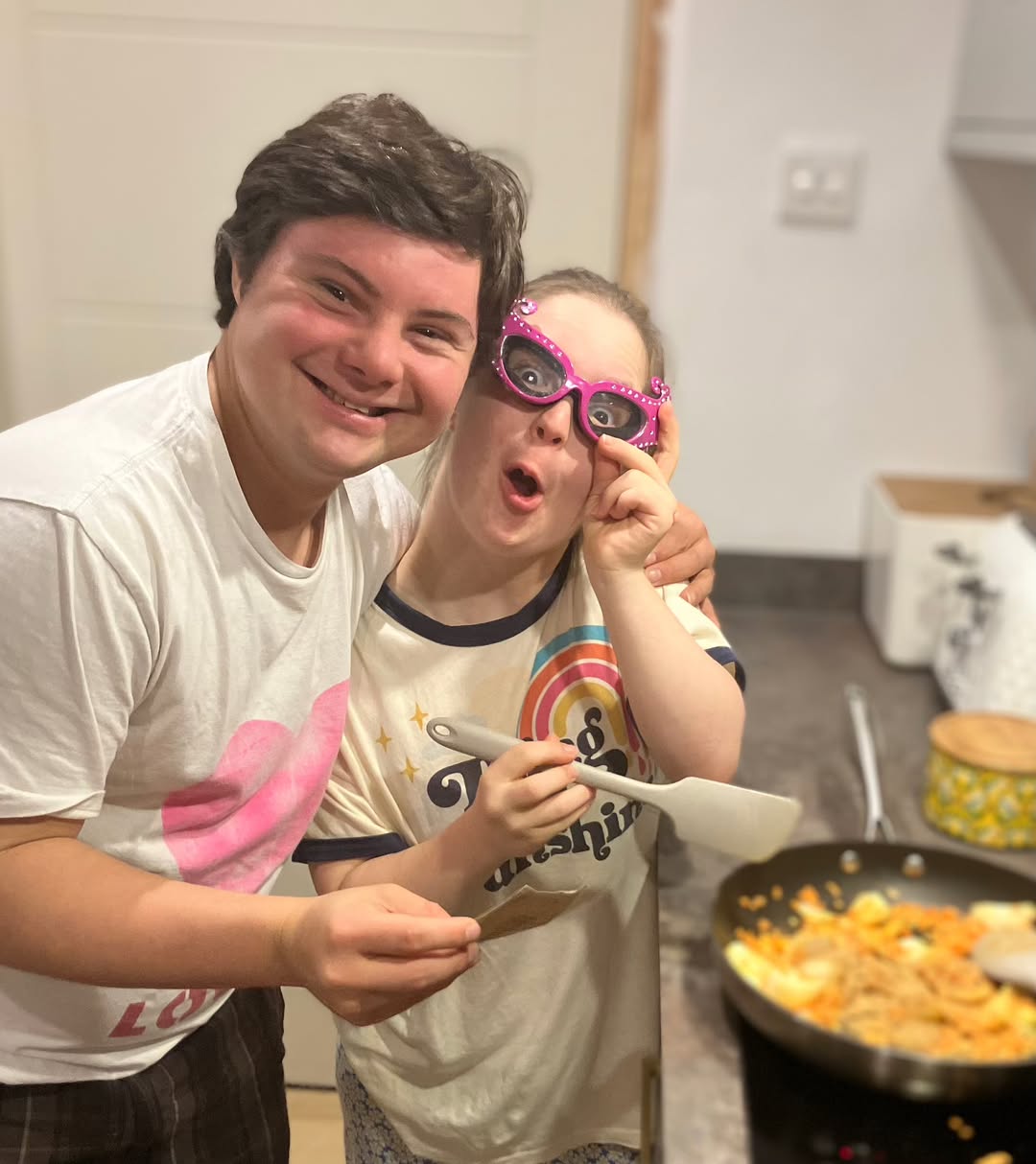 Sally Phillips' son with his girlfriend from a post dated October 26, 2024. | Source: Instagram/downssideup