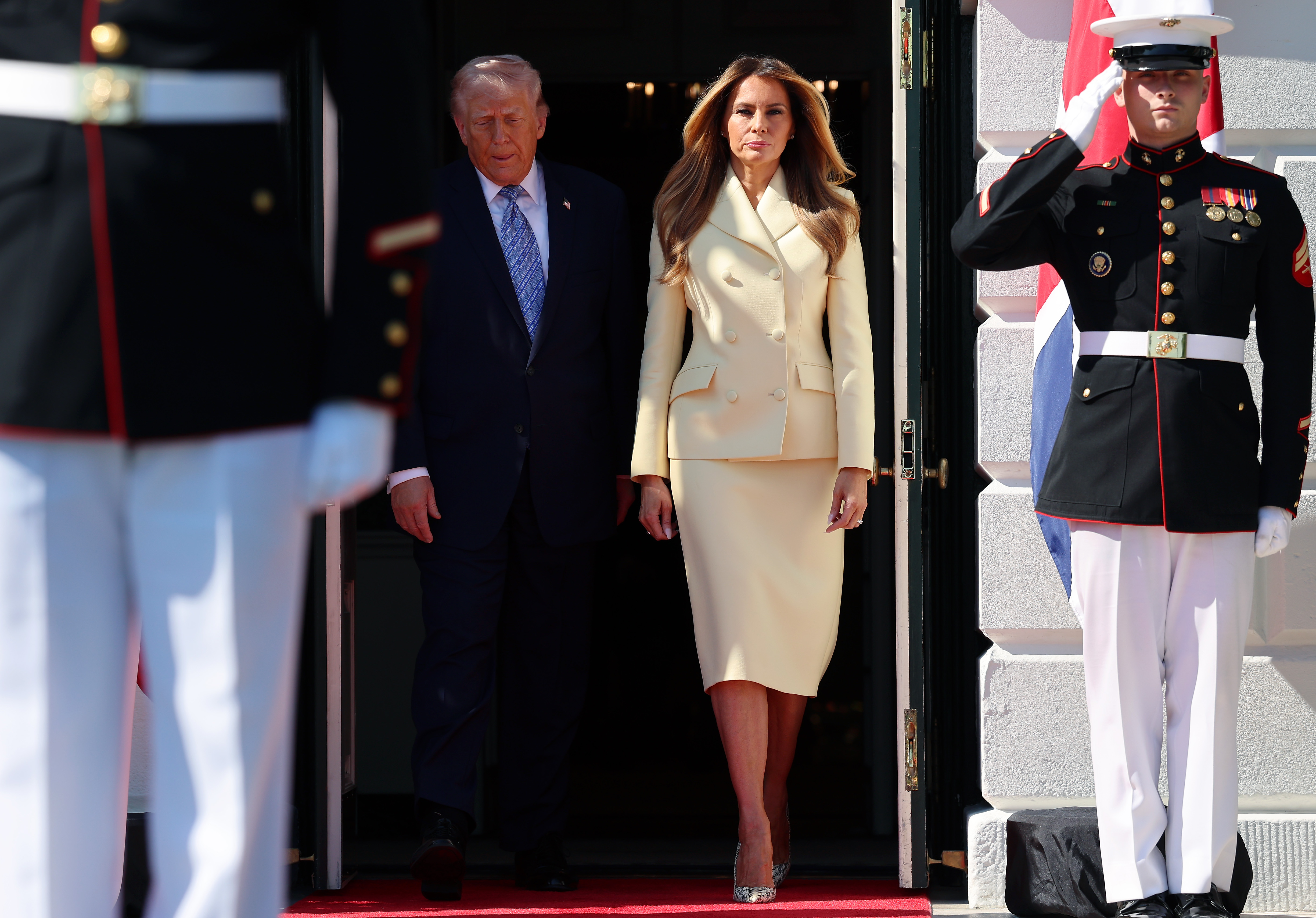 President Donald Trump and First Lady Melania Trump on day one of the State Visit of King Charles III and Queen Camilla to the United States of America, on April 27, 2026 in Washington, DC. | Source: Getty Images