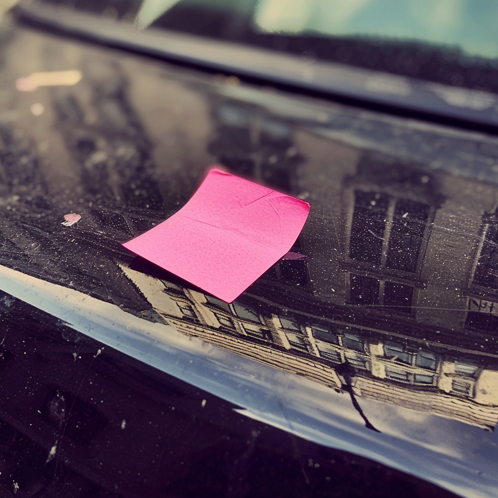 A pink sticky note on a car | Source: Midjourney