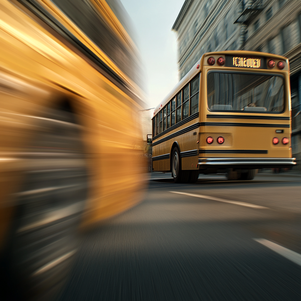 Car racing after a bus | Source: Midjourney