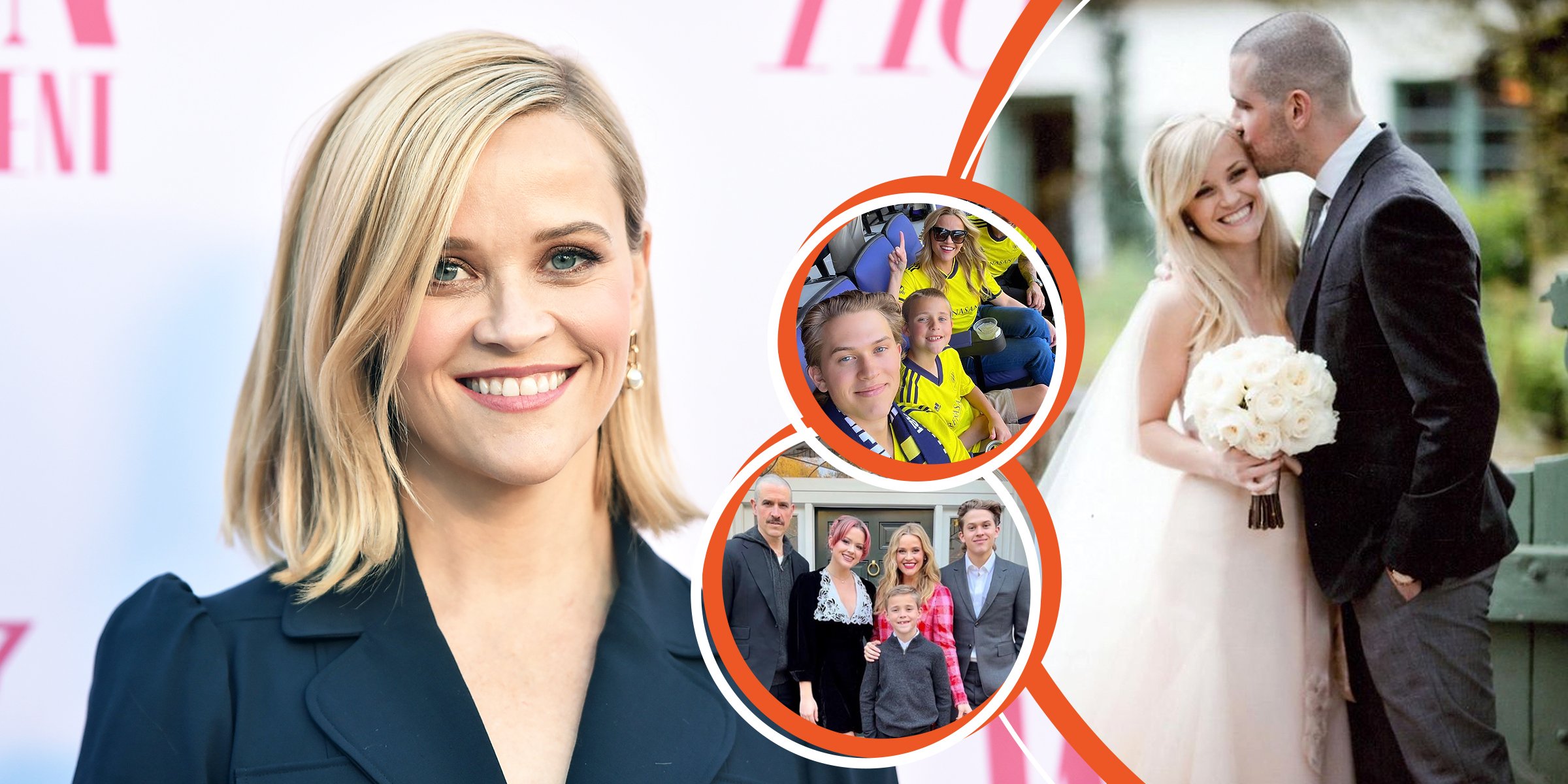 Reese Witherspoon | Reese Witherspoon, Jim Toth, Ava, Tennessee und Deacon | James Toth, Reese Witherspoon, Deacon und Tennessee | James Toth und Reese Witherspoon | Quelle: Getty Images | instagram.com/reesewitherspoon