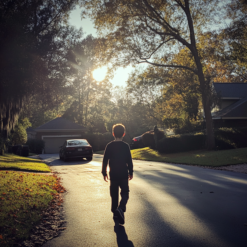 A young boy walking on the driveway | Source: Midjourney