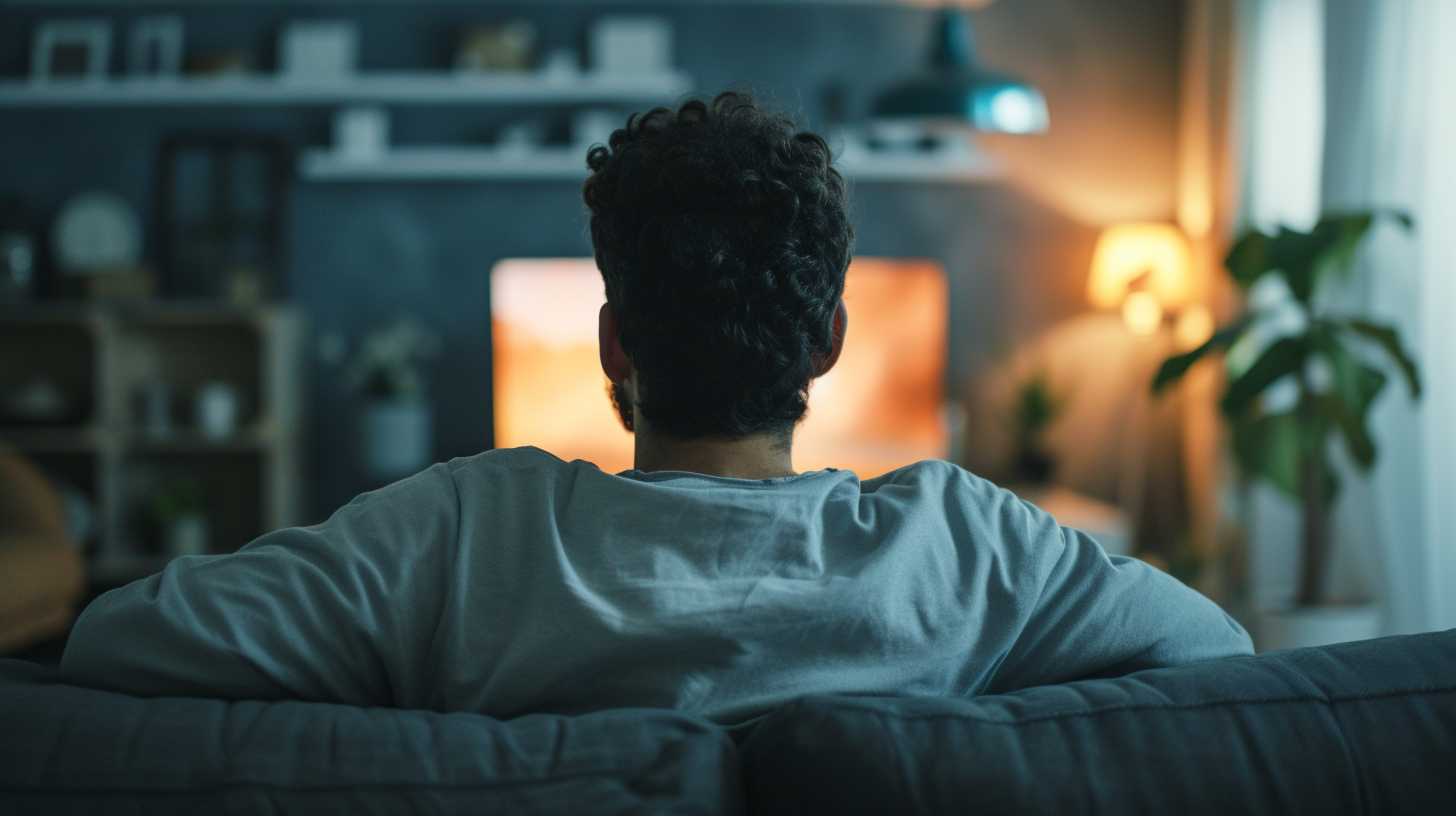 A man sitting on a couch and watching TV | Source: Midjourney