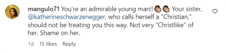 A fan's comment on Joseph Baena's Instagram post at Arnold Schwarzenegger's Los Angeles, California premiere of "FUBAR" on May 22, 2023 | Source: Instagram/joebaena