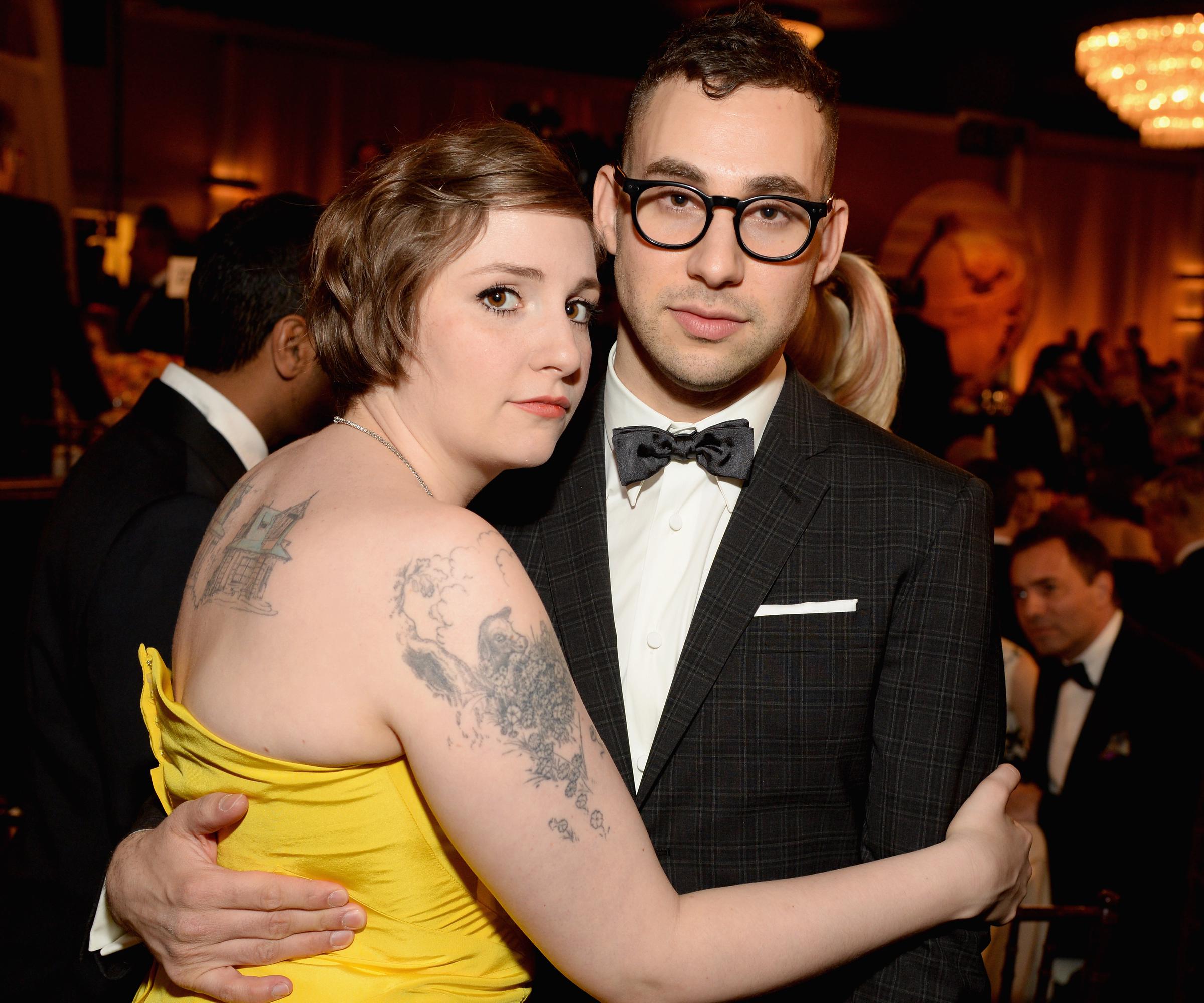 Lena Dunham and Jack Antonoff with Moet & Chandon At The 71st Annual Golden Globe Awards at the Beverly Hilton Hotel on January 12, 2014 in Los Angeles, California. | Source: Getty Images
