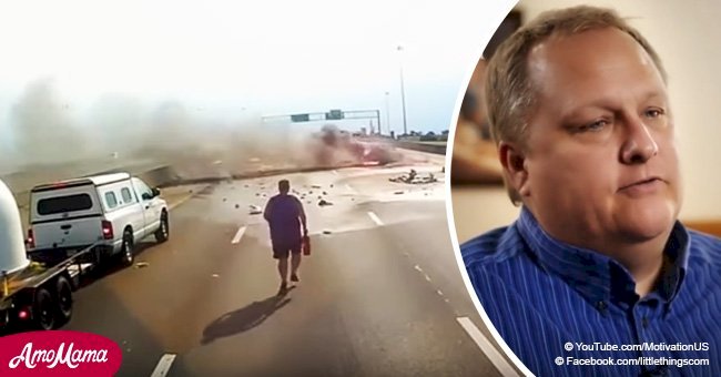 Trucker witnesses horror-crash and jumps out to help while his dash-cam records his heroic deeds