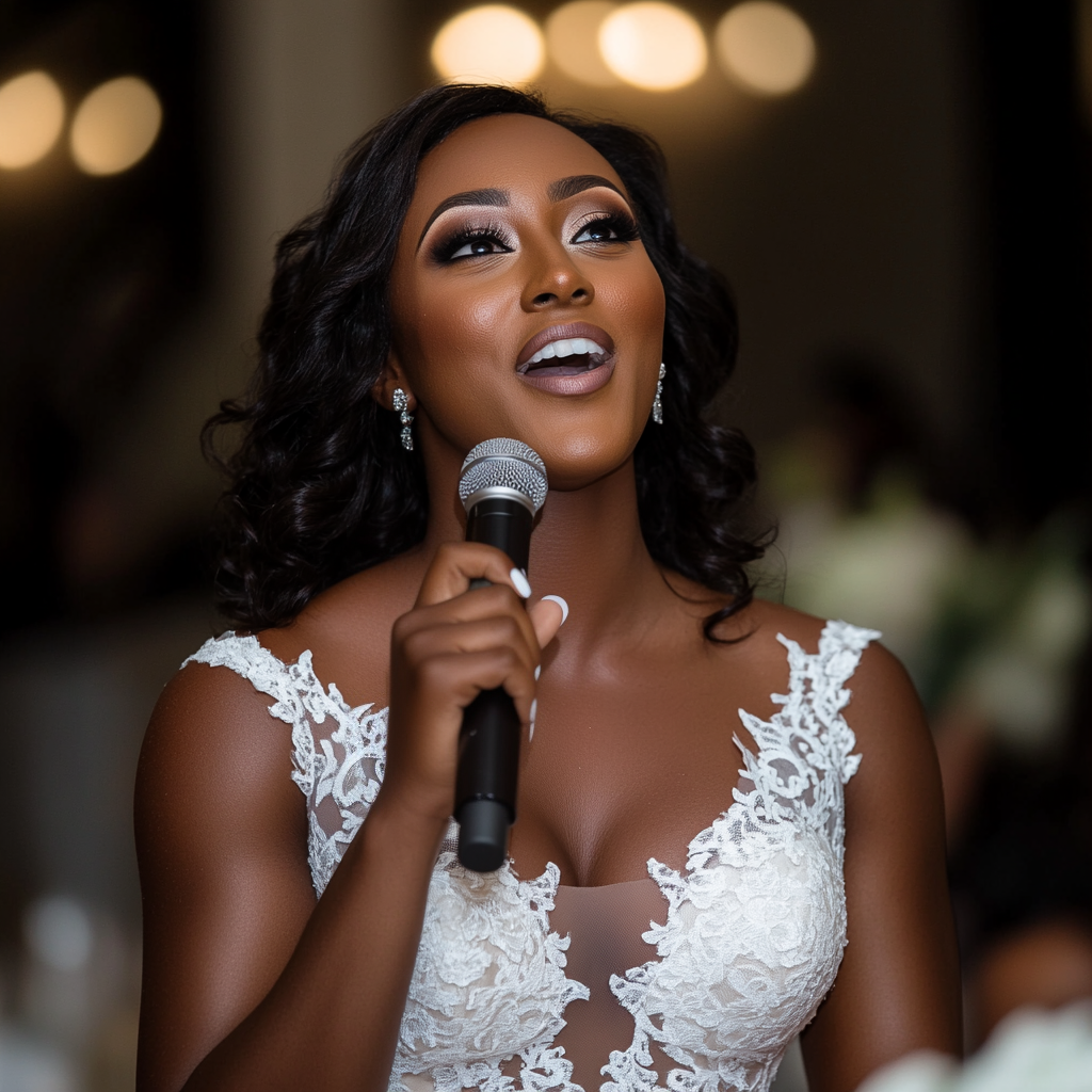 A bride speaking in a mic | Source: Midjourney