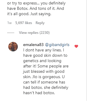 Comments on JLo's Instagram page. Source | Photo: instagram.com/jlo/