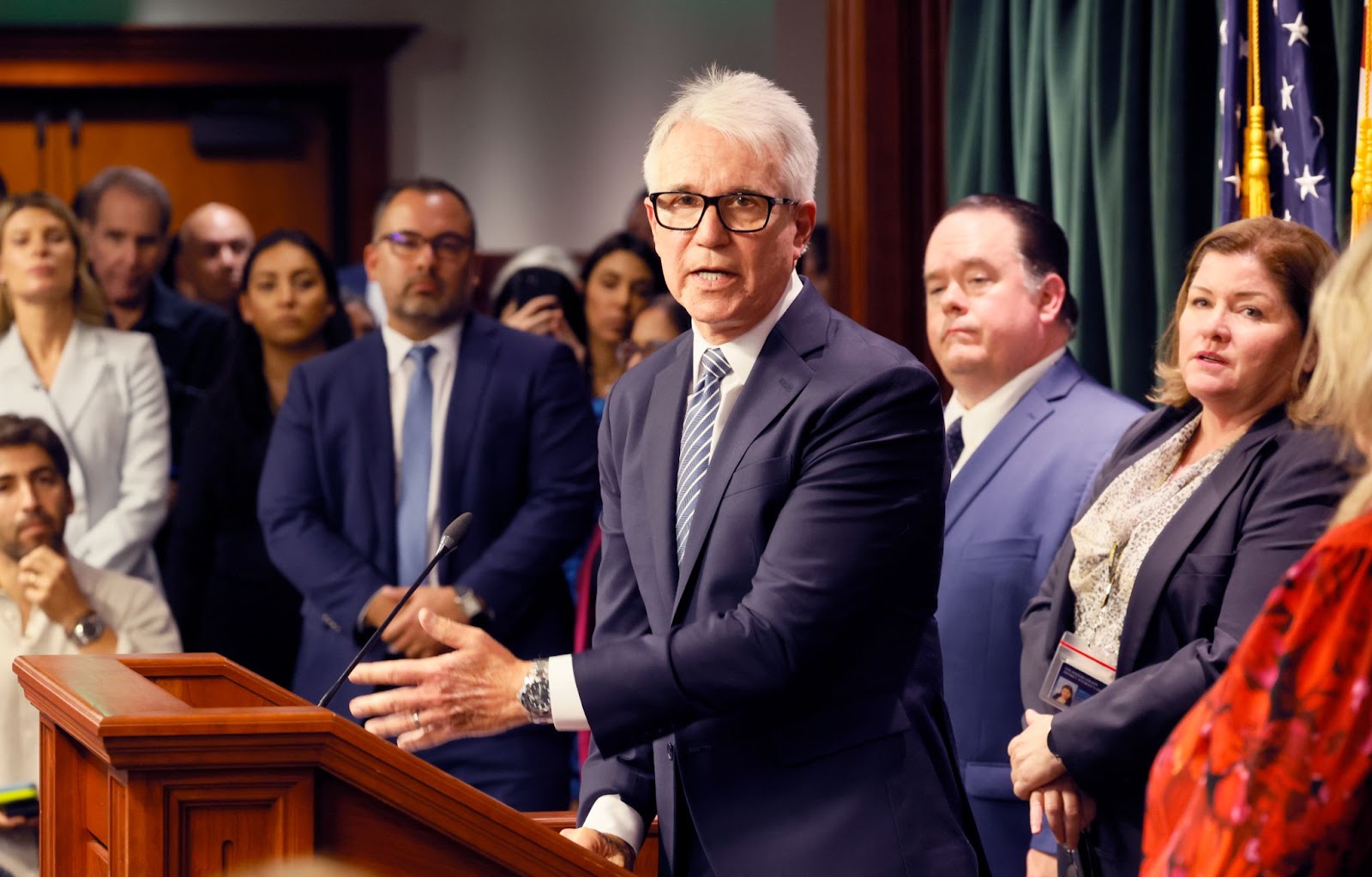 Los Angeles County District Attorney George Gascón announcing his decision regarding the potential resentencing of Erik and Lyle Menendez at the Hall of Justice in Los Angeles on October 24, 2024. | Source: Getty Images