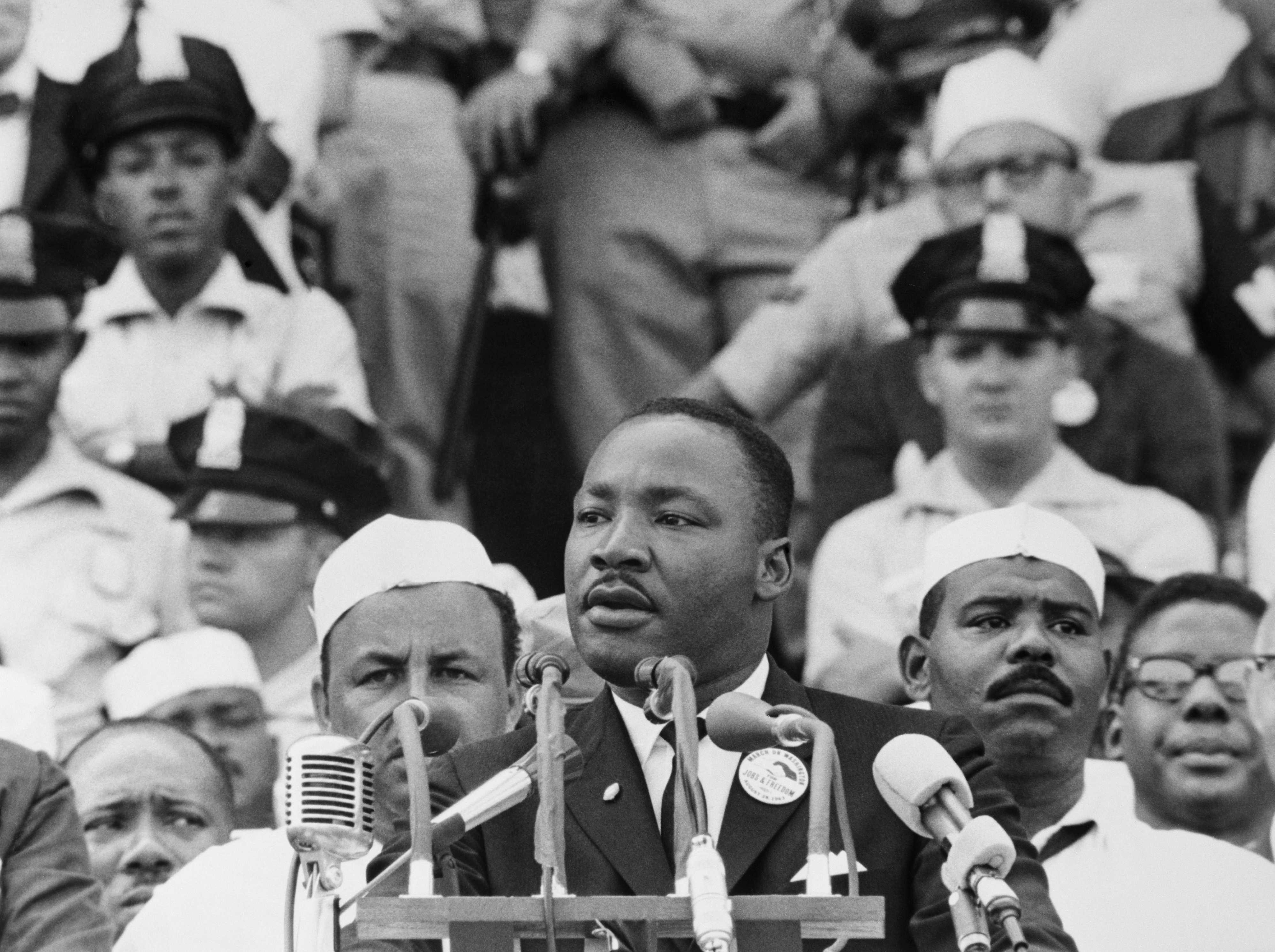 American Religious and Civil Rights leader Dr Martin Luther King Jr. gives his "I Have a Dream" speech to a crowd before the Lincoln Memorial during the Freedom March in Washington, DC, on August 28, 1963 | Source: Getty Images