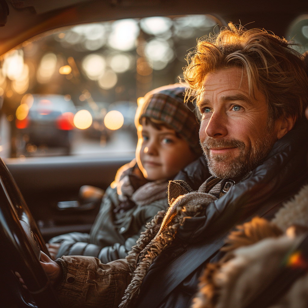 A man and a young boy inside a vehicle | Source: Midjourney