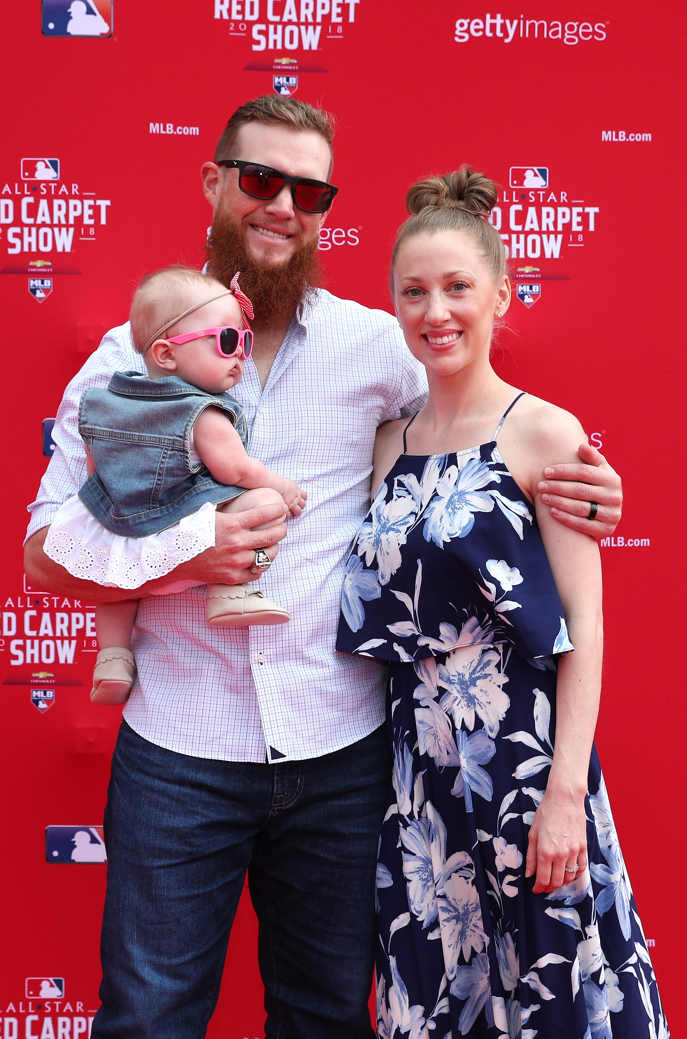 Craig Kimbrel and Ashley Holt Kimbrel with their daughter Lydia Joy Kimbrel attend the 89th MLB All-Star Game, presented by MasterCard red carpet with guests at Nationals Park on July 17, 2018, in Washington, DC. | Source: Getty Images