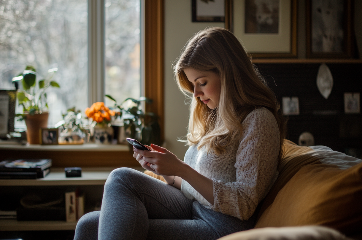 A woman texting | Source: Midjourney