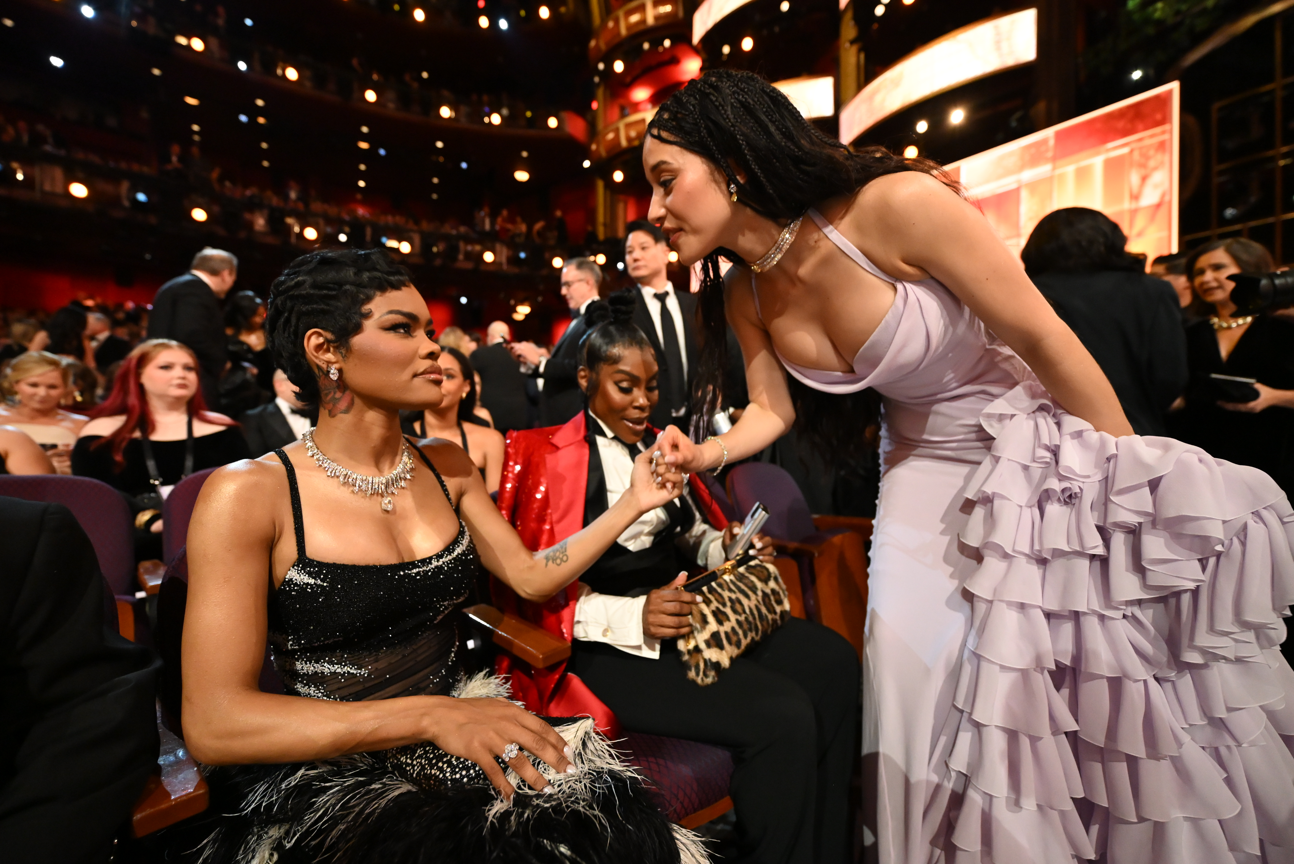 Teyana Taylor and Chase Infiniti speak during the 98th Oscars at Dolby Theatre on March 15, 2026 in Hollywood, California. | Source: Getty Images