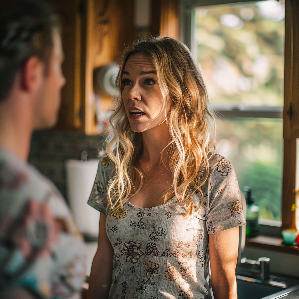 A woman discussing something important with her husband | Source: Midjourney